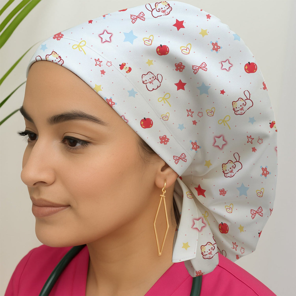 Kawaii Cat Bow Star Scrub Cap