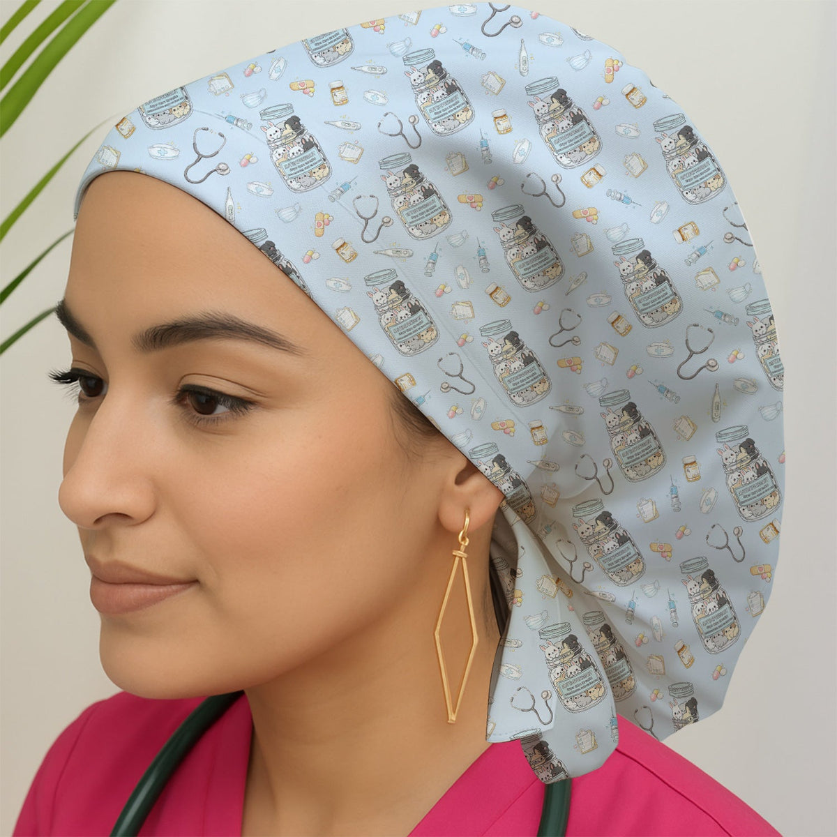 Whimsical Antidepressant Rabbit Jar Scrub Cap