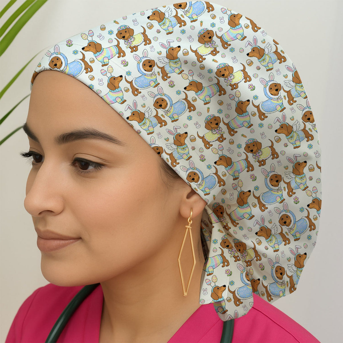 Dachshund Bunny Scrub Cap - Easter Gift For Nurse