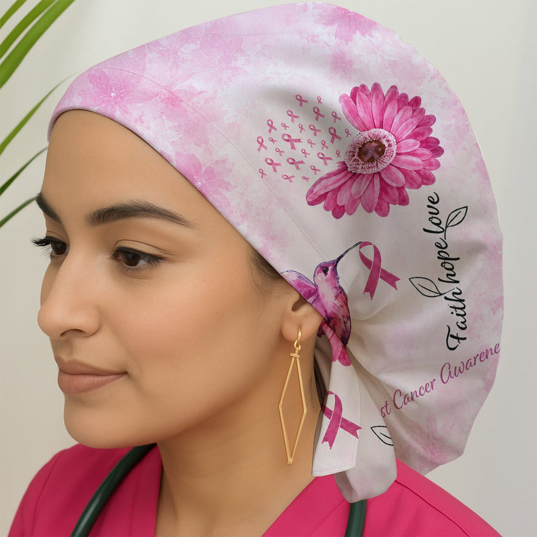 Breast Cancer Awareness Hummingbird Scrub Cap