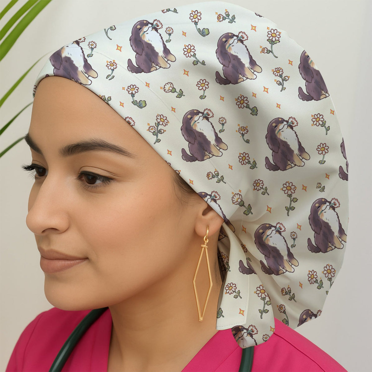 Floral Otter Daisy Scrub Cap