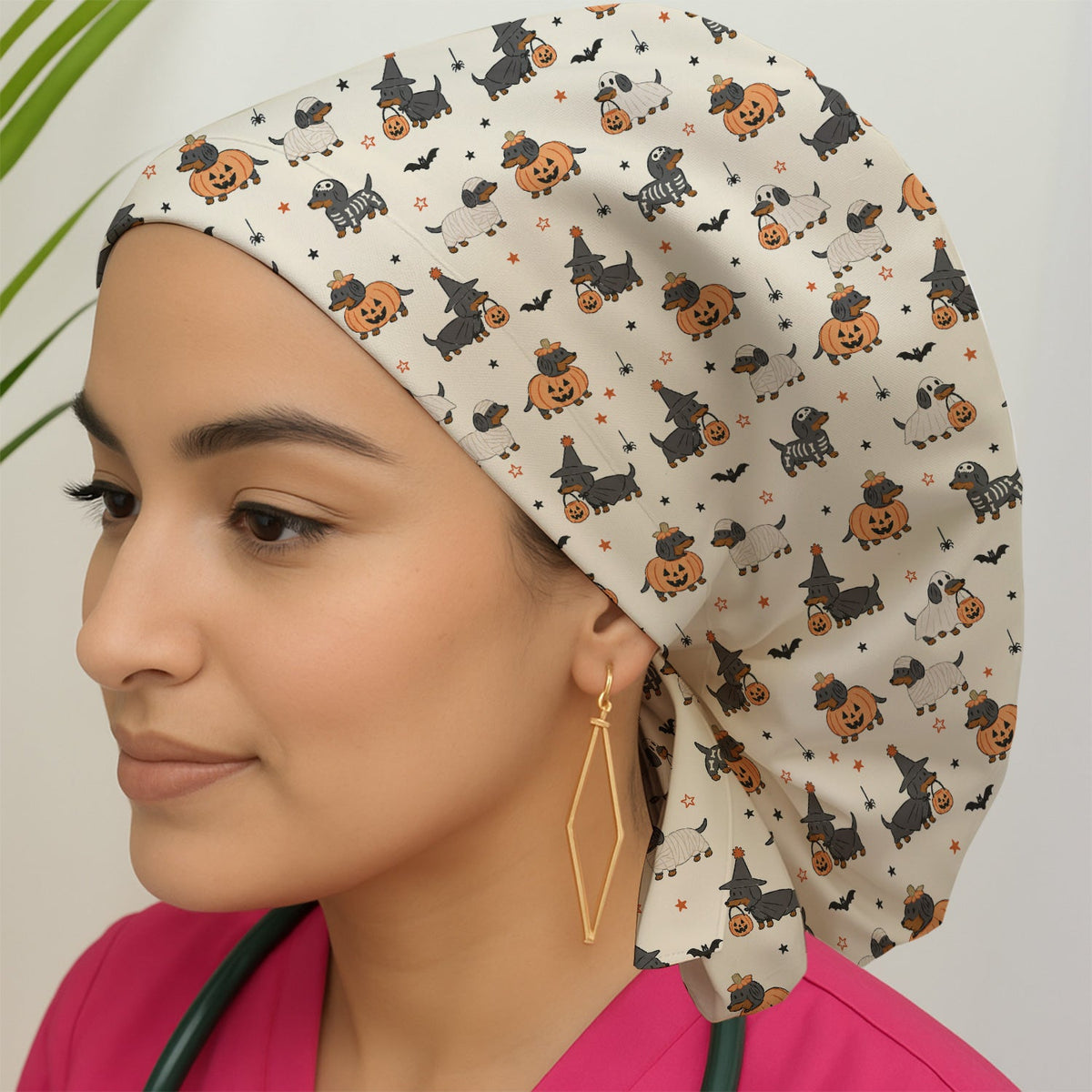 Dachshund Pattern Scrub Cap - Halloween Gift For Nurse