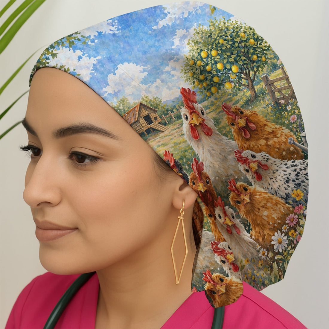 Rustic Chicken Farm Garden Scrub Cap