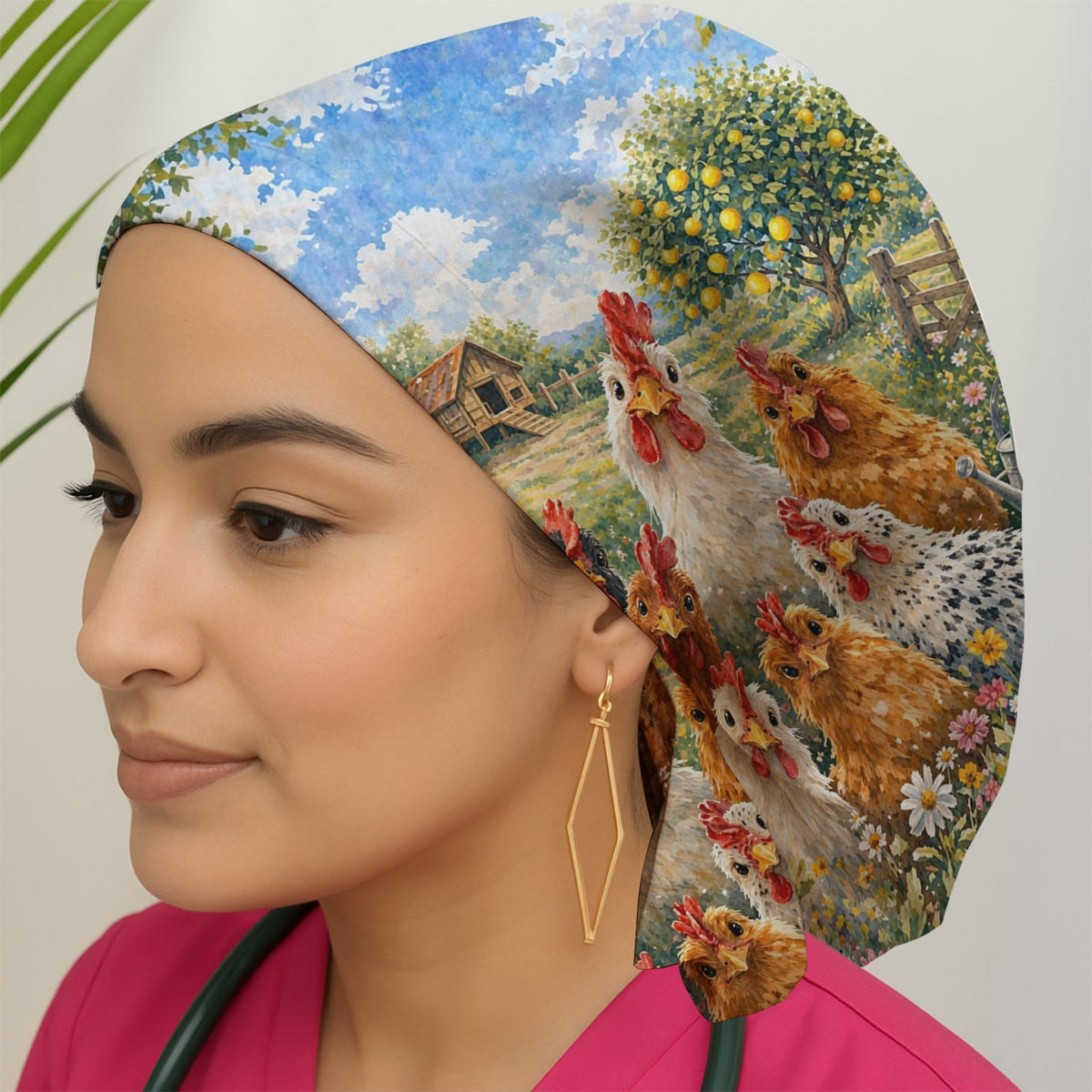 Rustic Chicken Farm Garden Scrub Cap