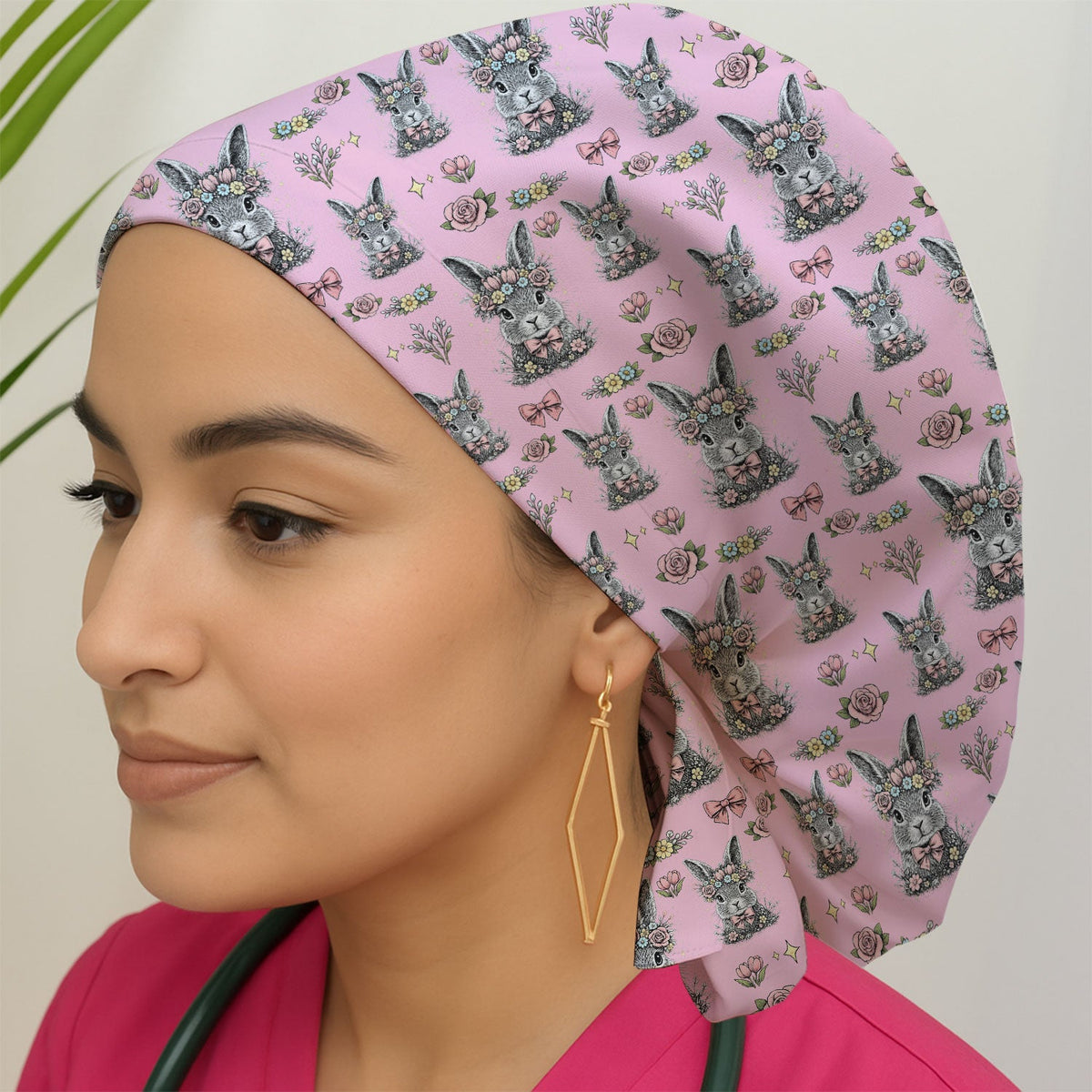 Vintage Floral Bunny Scrub Cap