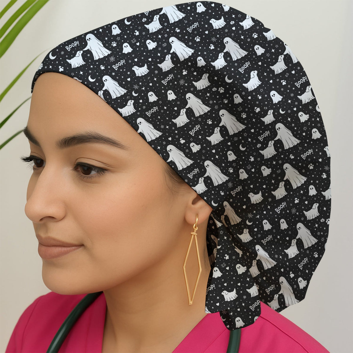 Ghost Boop Dog Scrub Cap - Halloween Gift For Nurse
