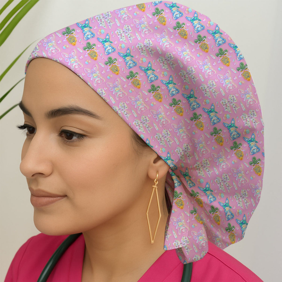 Bunny Carrot Bow Scrub Cap - Easter Gift For Nurse