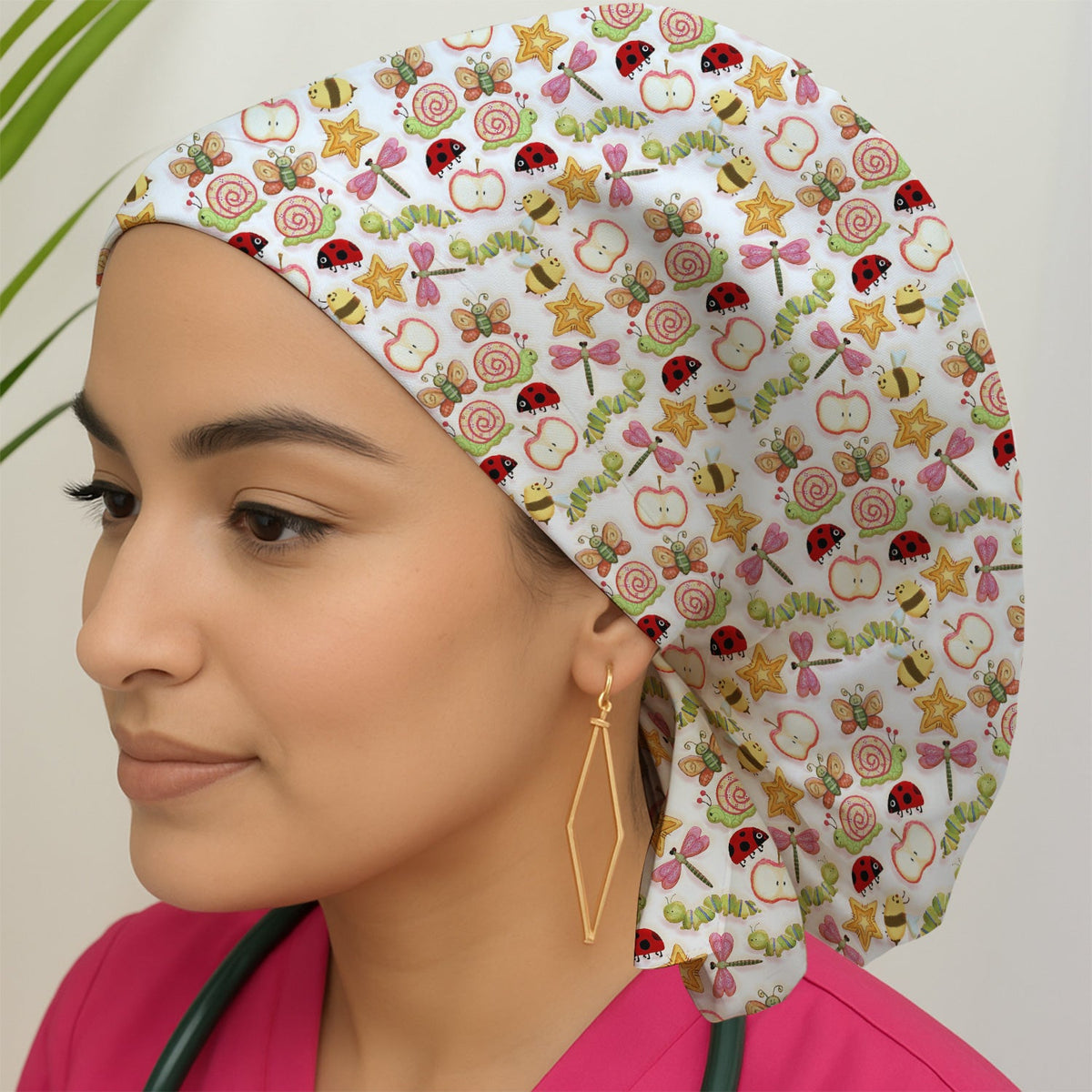 Snail Ladybug Caterpillar Apple Garden Scrub Cap