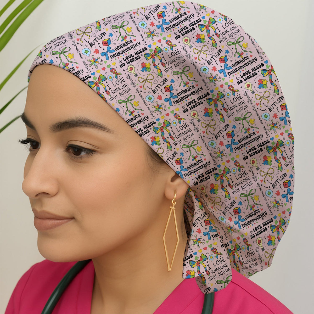 Autism Awareness Puzzle Ribbon Pastel Scrub Cap