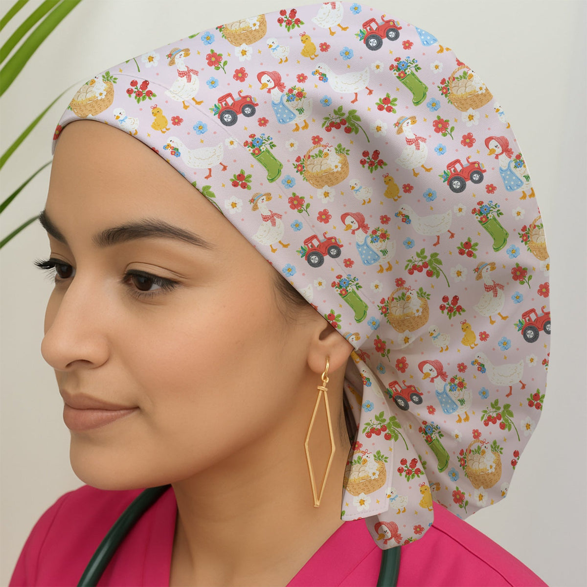 Farm Duck Chicken Tractor Flower Basket Scrub Cap