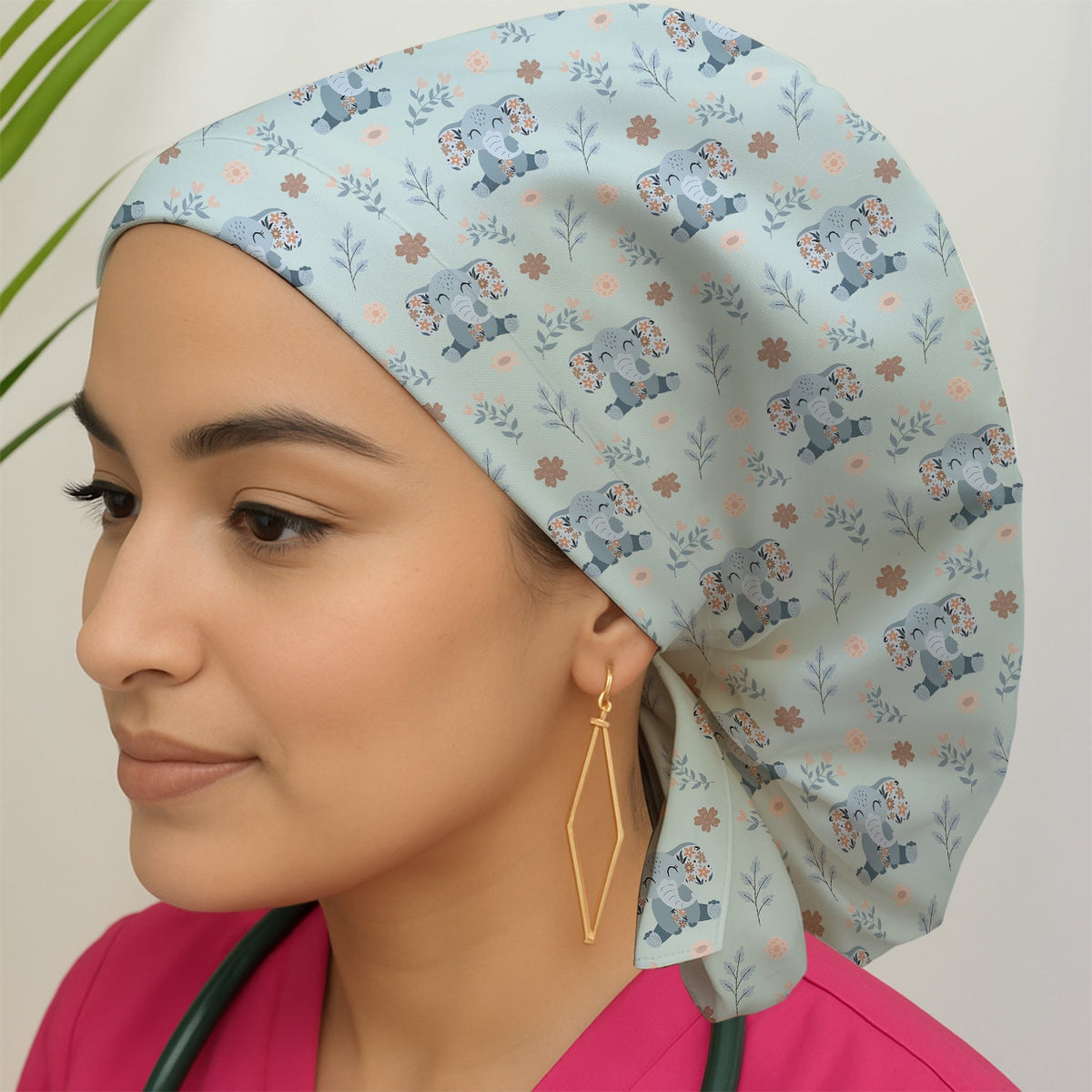 Elephant Floral Scrub Cap
