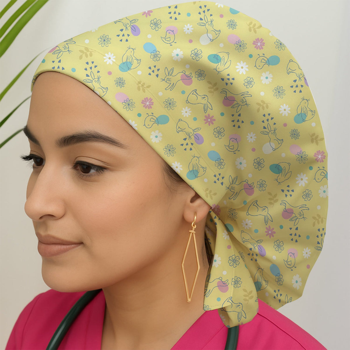 Whimsical Easter Bunny Eggs Scrub Cap