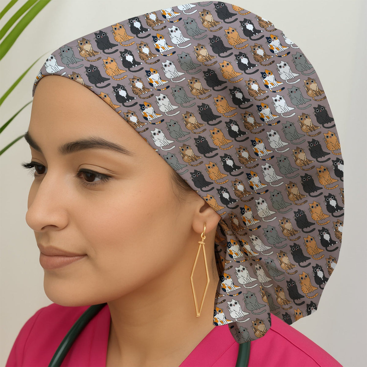 Cat Pattern Scrub Cap