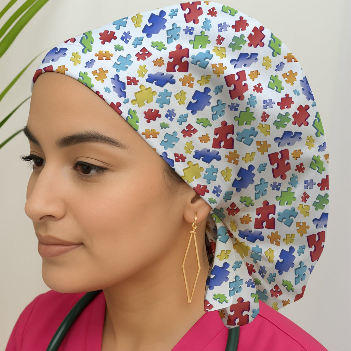 Colorful Scattered Puzzle Piece Scrub Cap