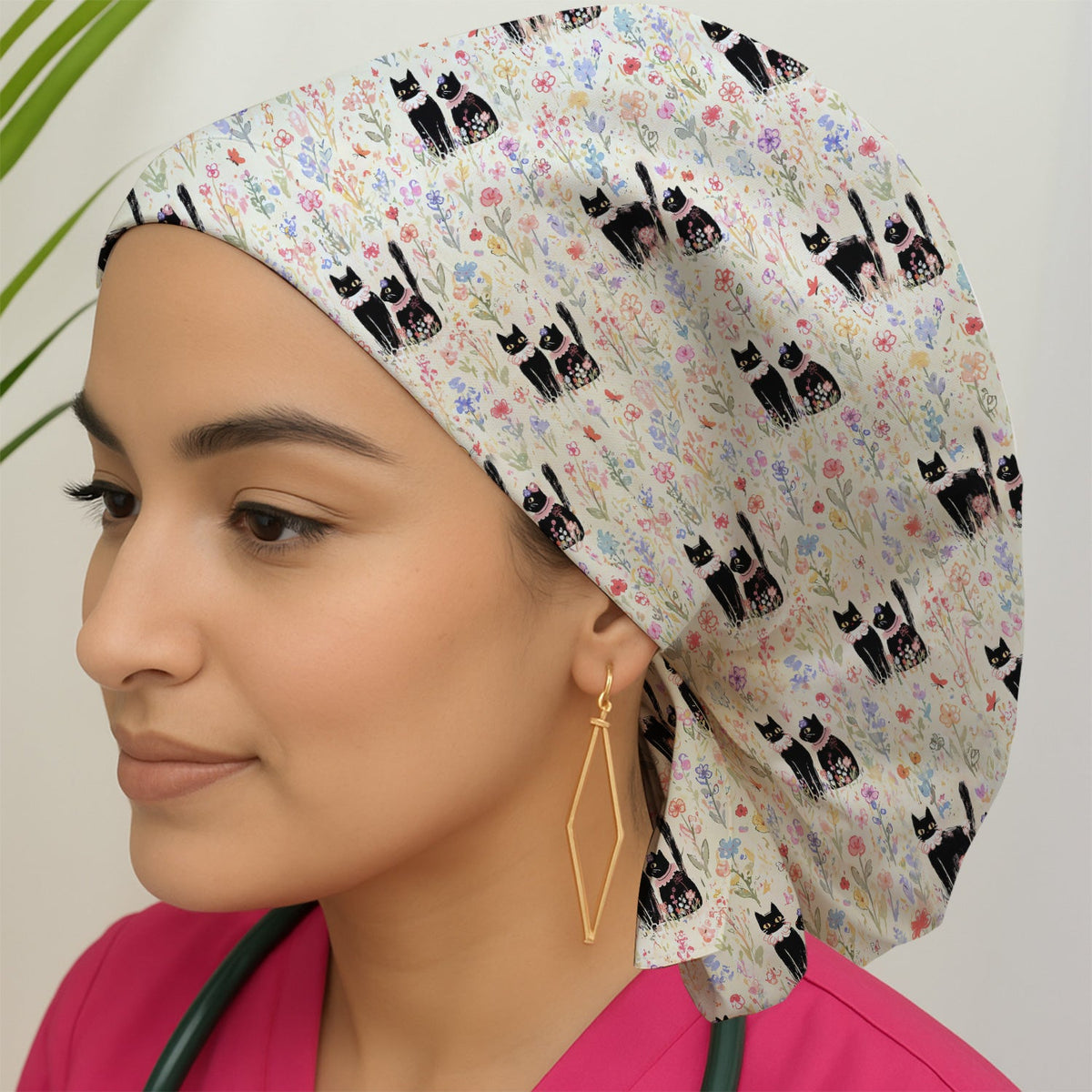 Cute Black Cats Wildflower Garden Scrub Cap
