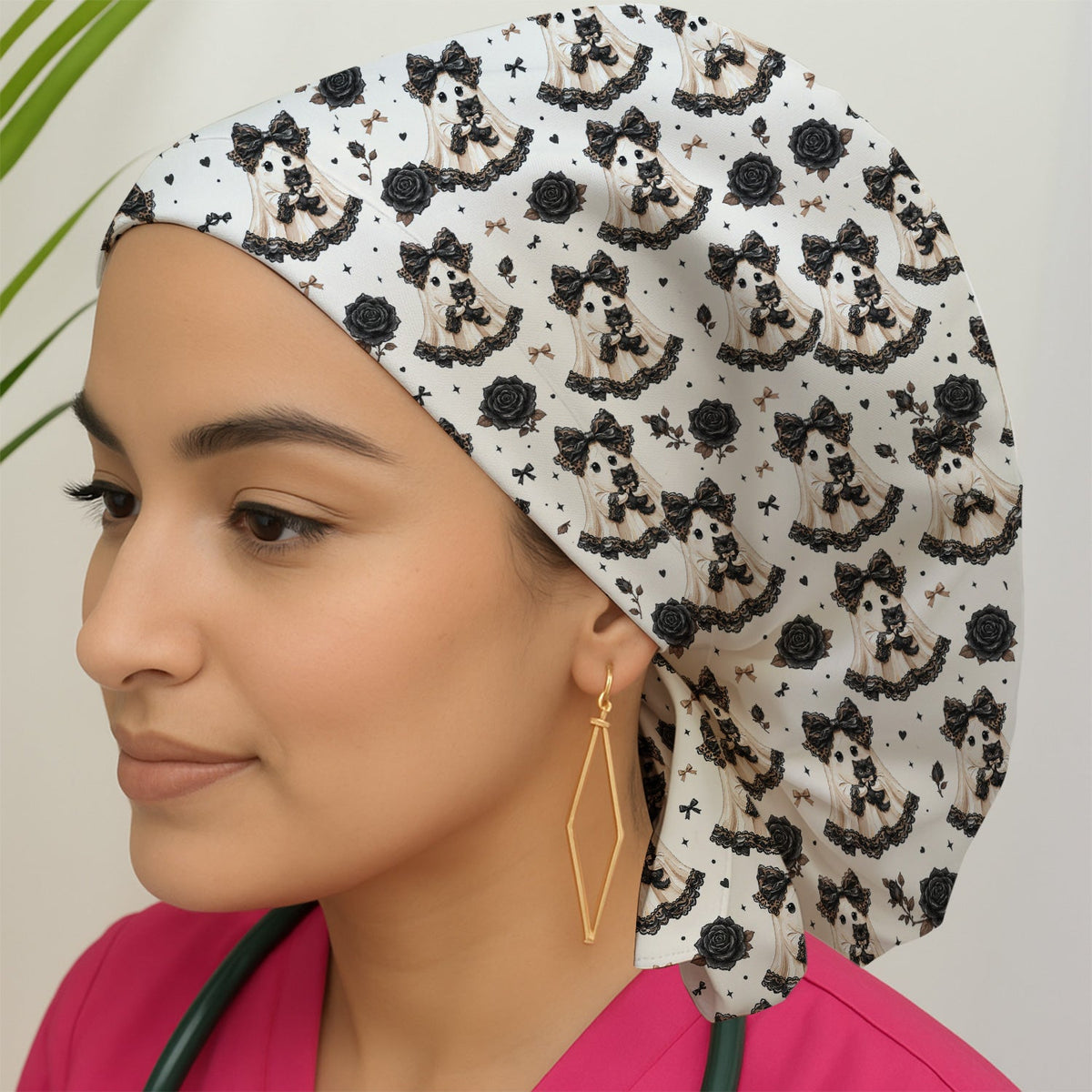 Ghost Black Cat Scrub Cap - Halloween Gift For Nurse