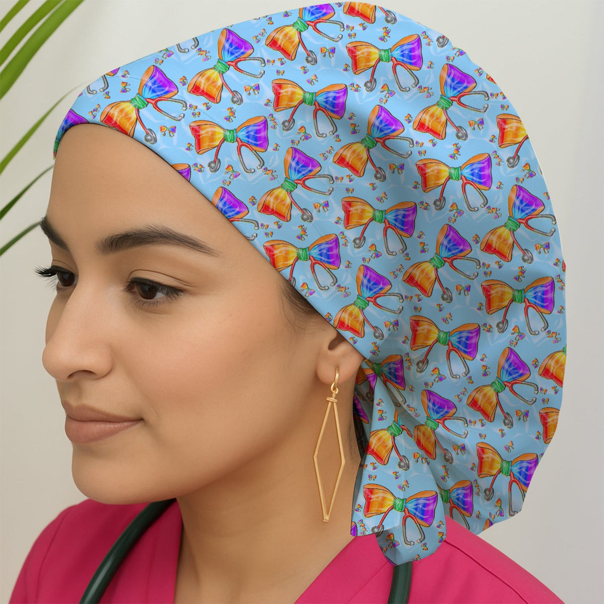 Colorful Rainbow Bow Stethoscope Scrub Cap