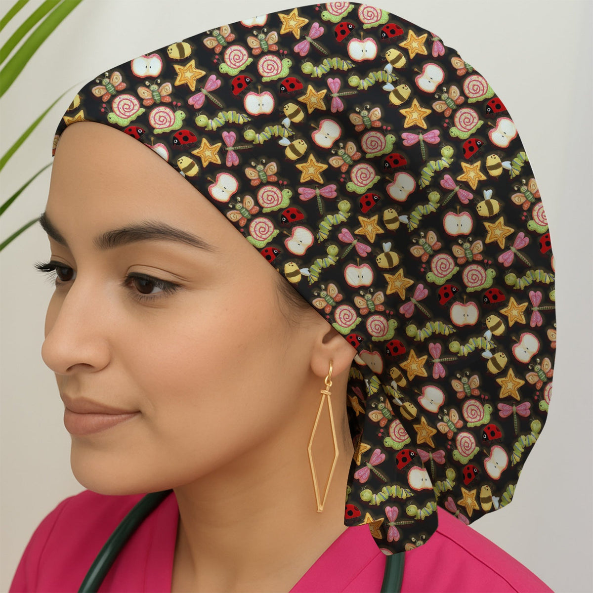 Snail Ladybug Caterpillar Apple Garden Scrub Cap