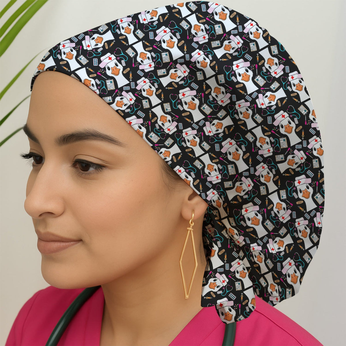 Duck Wearing Hat With Medical Tools Scrub Cap