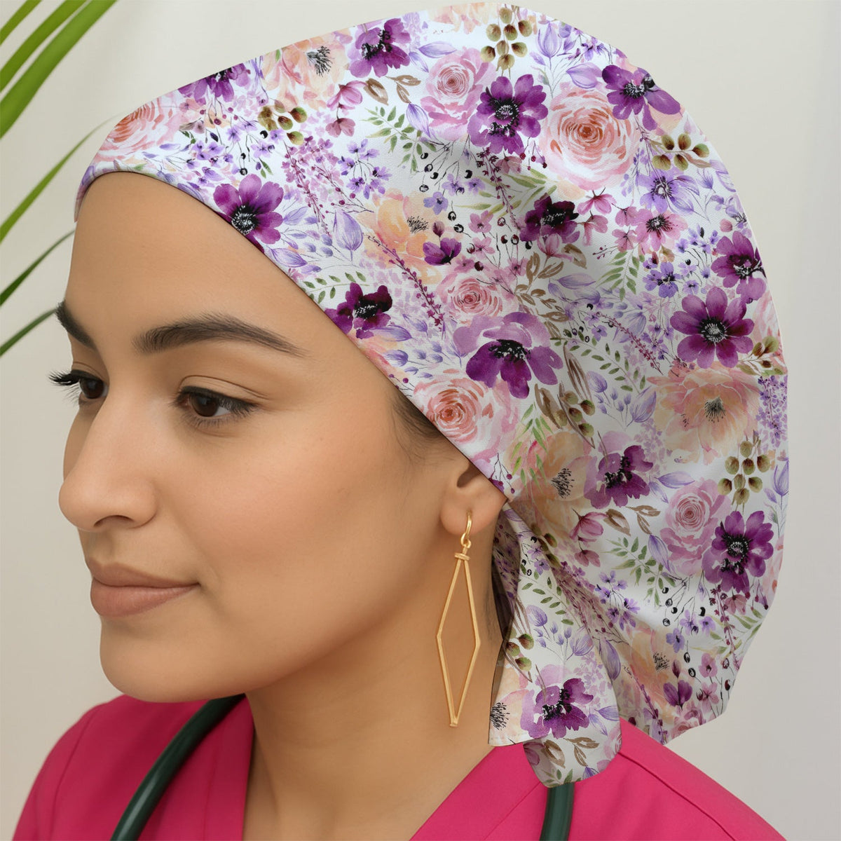 Elegant Watercolor Floral Bloom Scrub Cap