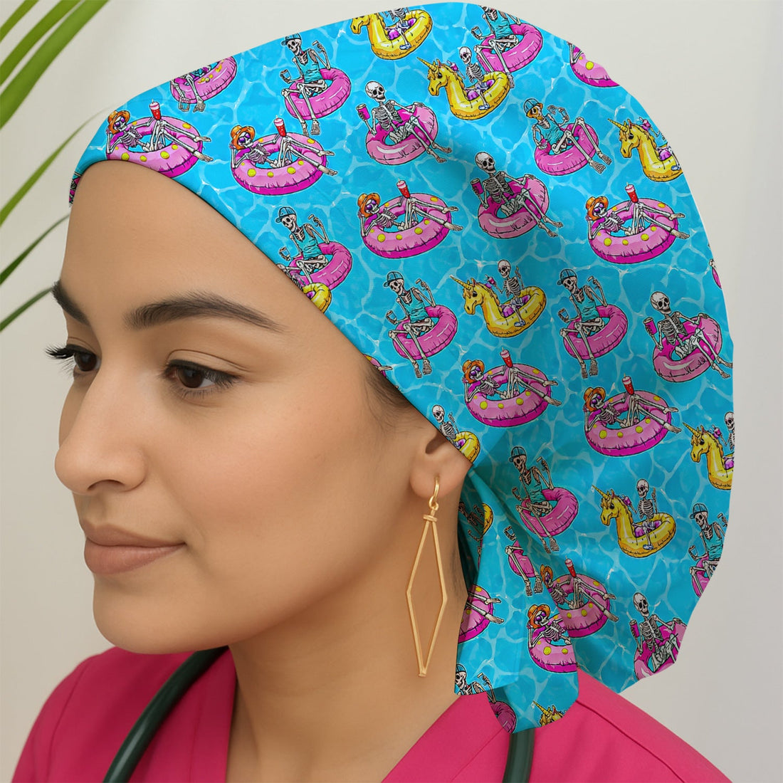 Summerween Skeleton Pool Float Scrub Cap
