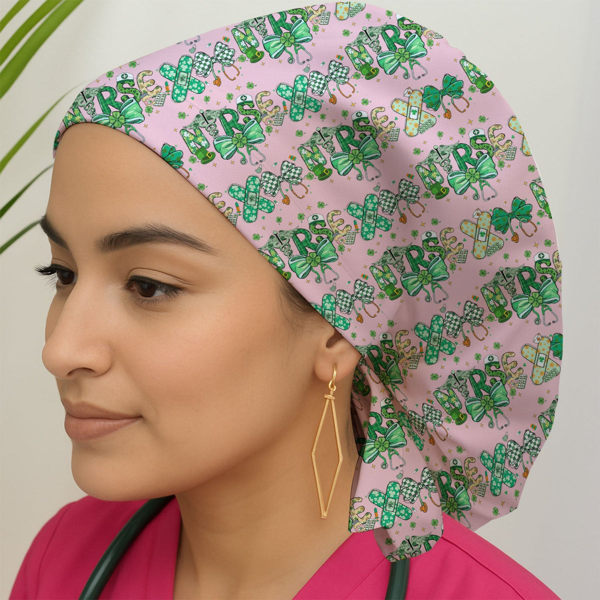 St Patrick Clover Green Bow Scrub Cap