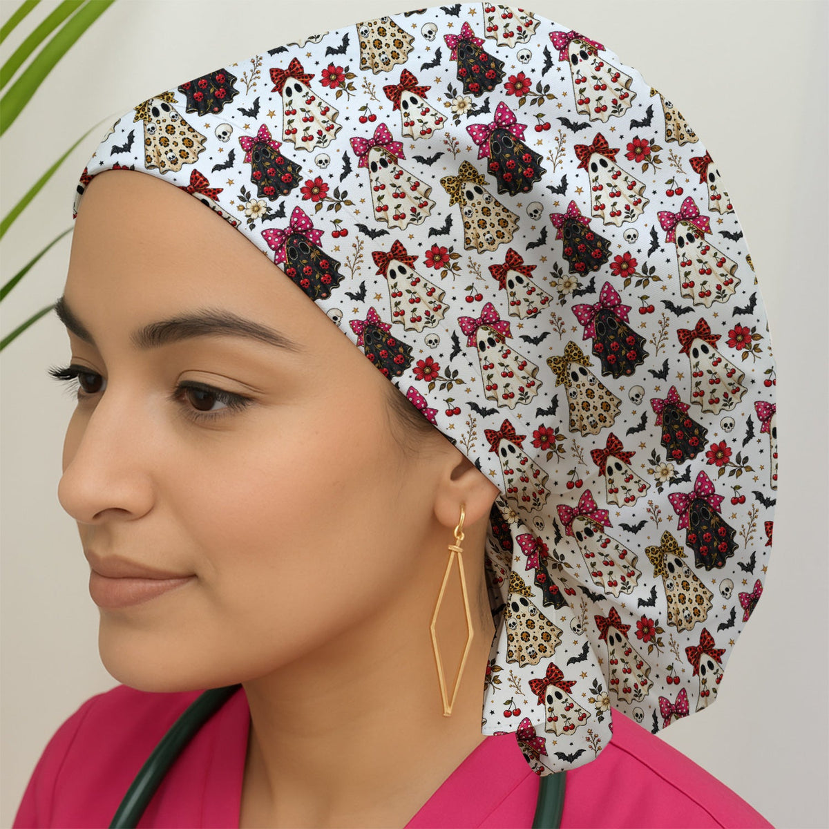 Spooky Ghost Pattern Scrub Cap