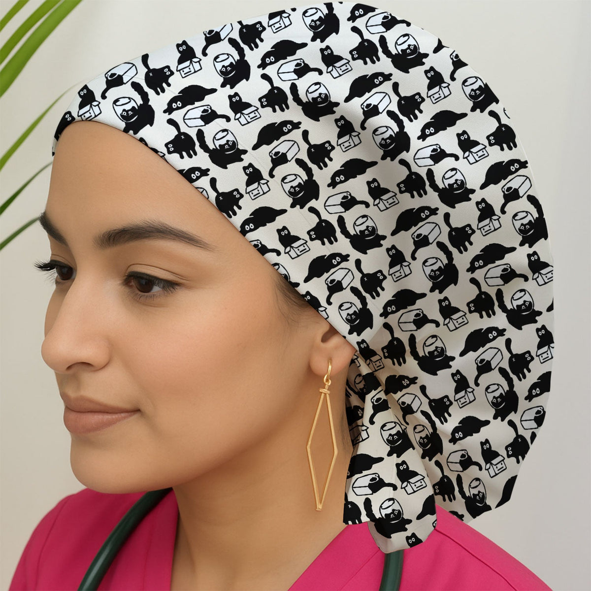 Dark Playful Cat Scrub Cap