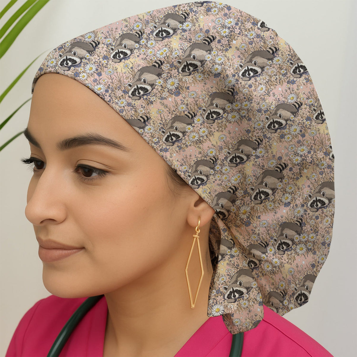 Raccoon Wildflower Meadow Scrub Cap