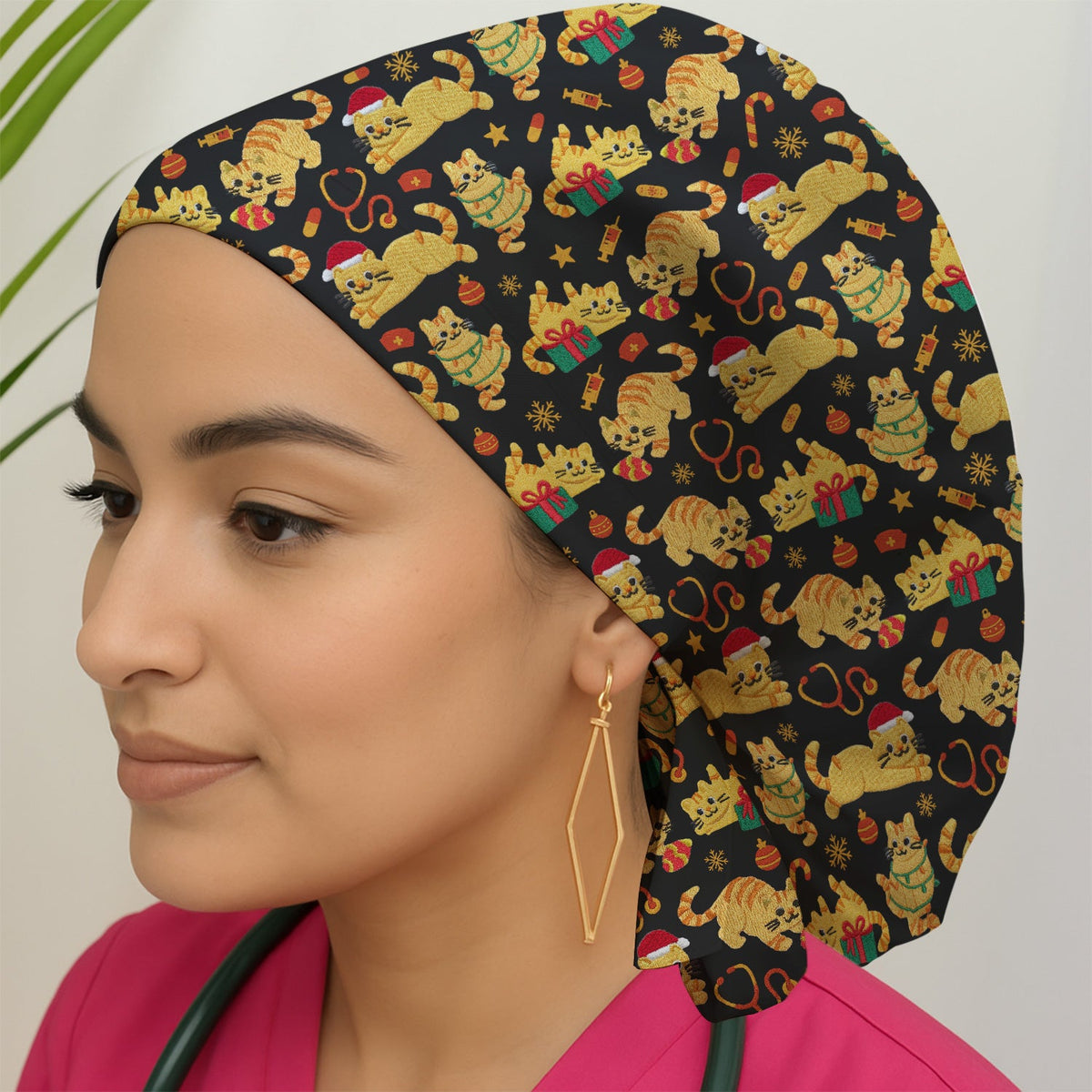 Christmas Kitty Scrub Cap
