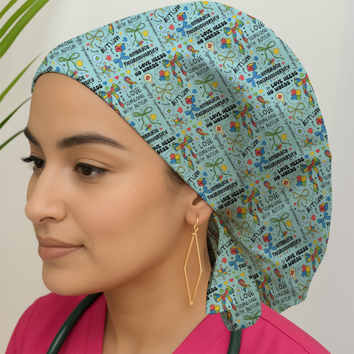Autism Awareness Puzzle Ribbon Pastel Scrub Cap