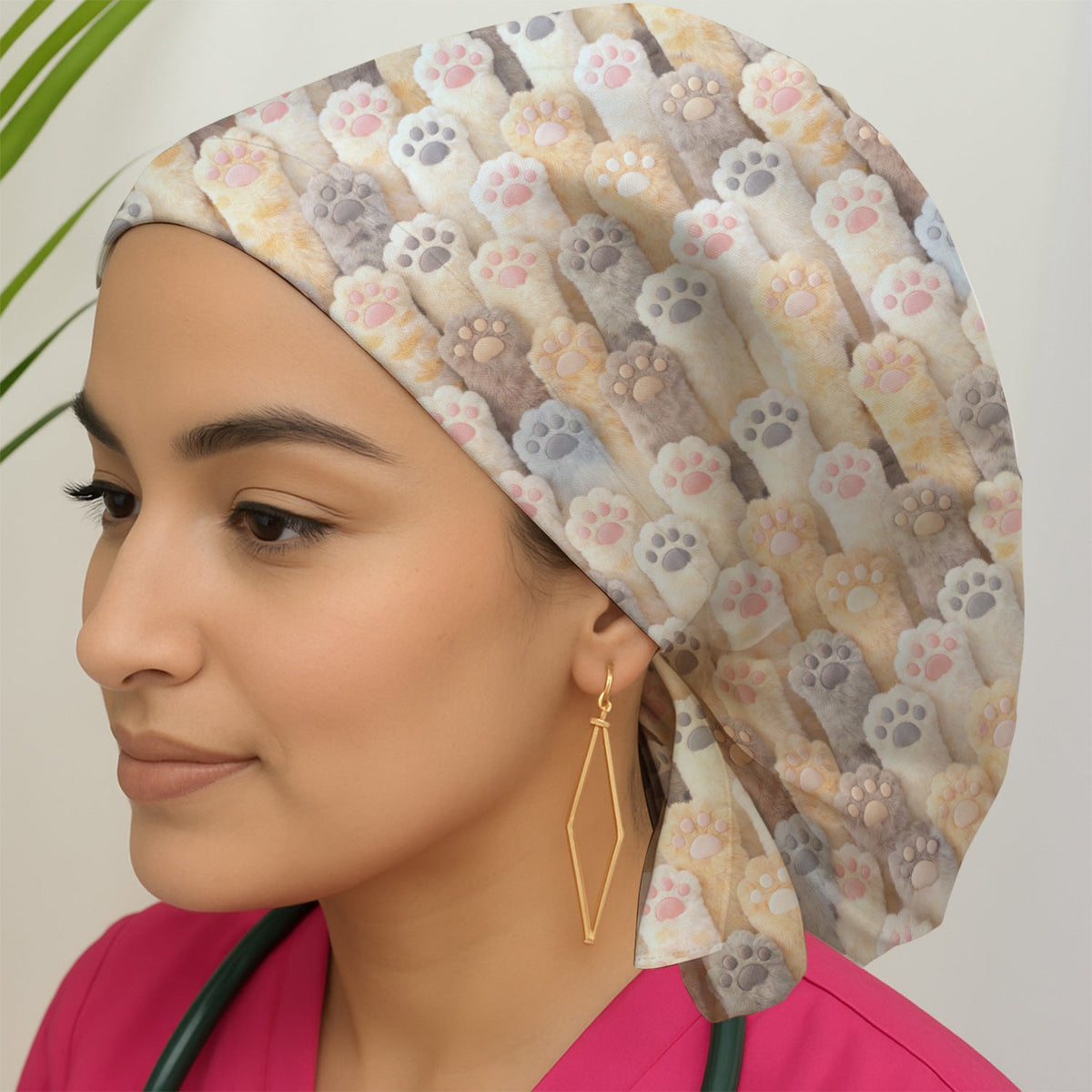 Fluffy Cat Paw Scrub Cap