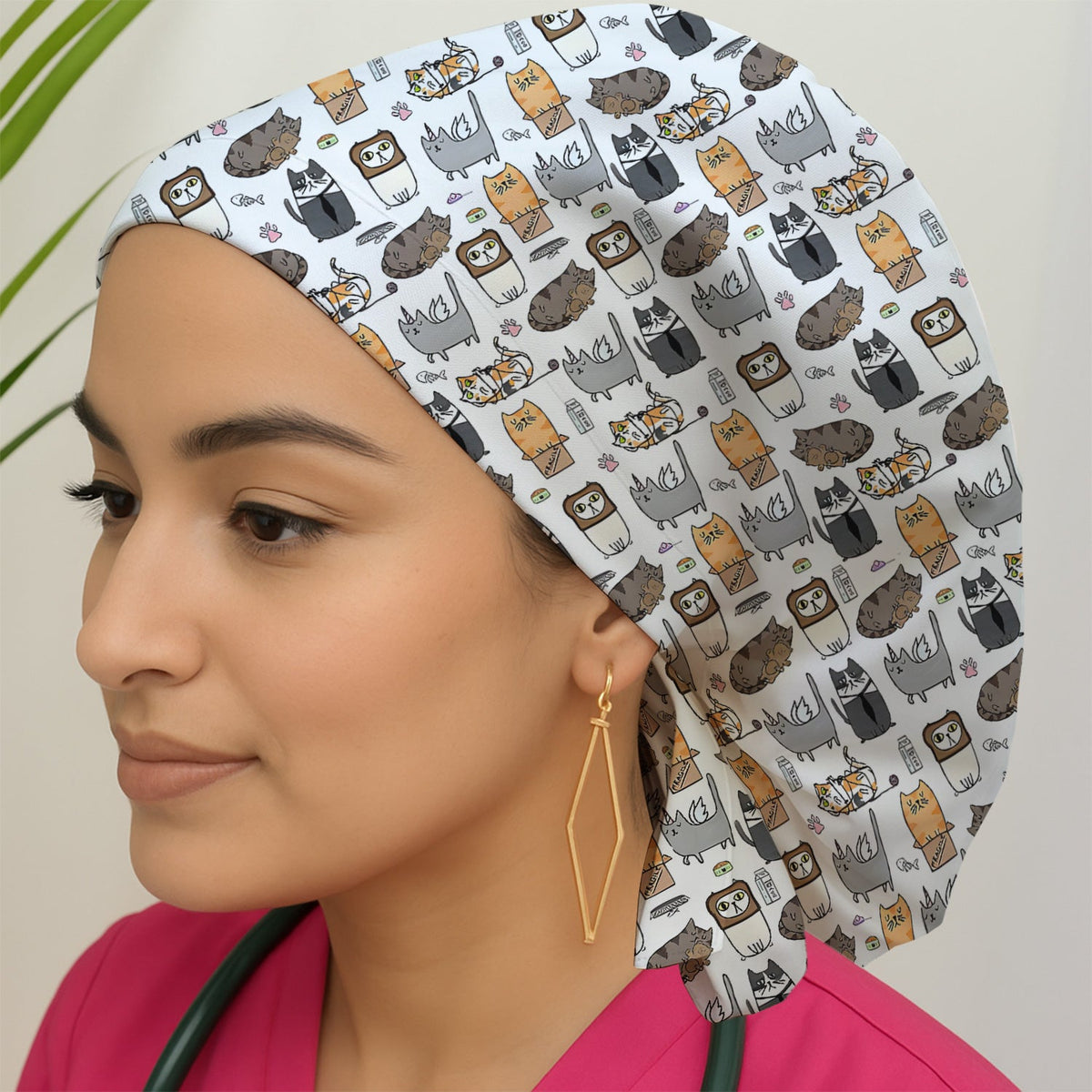 Lazy Cat Doodle Cozy Kitty Scrub Cap