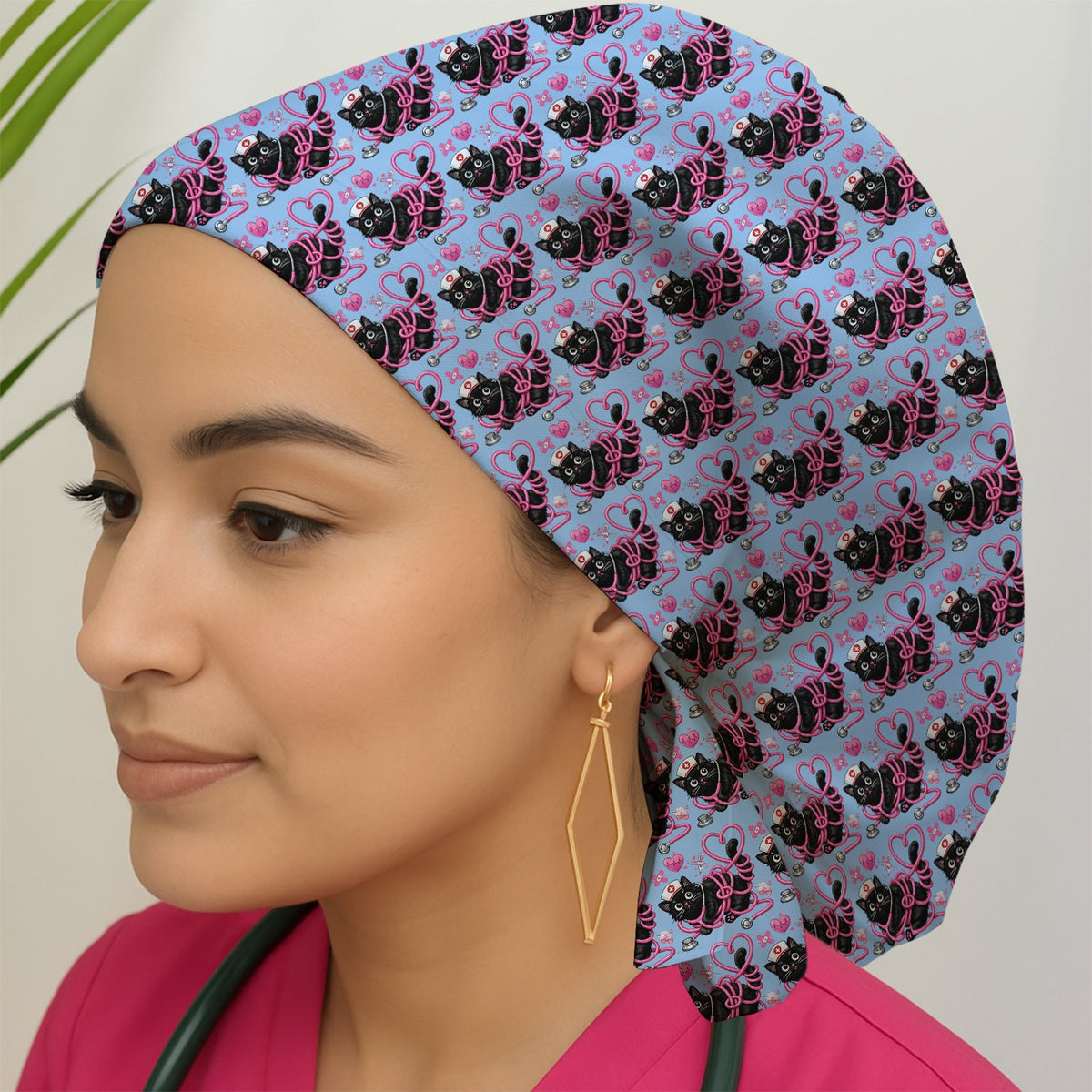 Valentine Cat Nurse Heart Scrub Cap