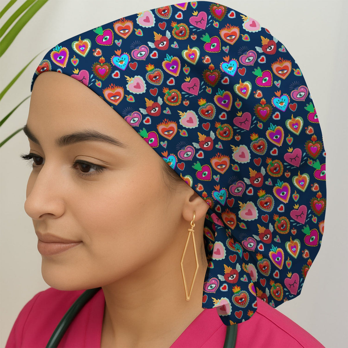 Valentine Colorful Sacred Heart Scrub Cap