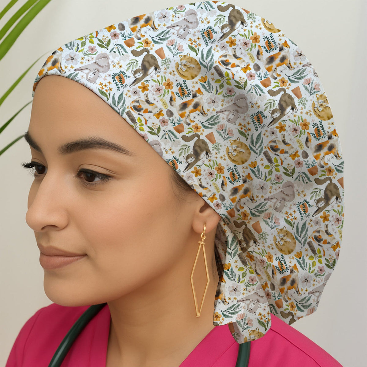 Cat Wildflower Garden Scrub Cap
