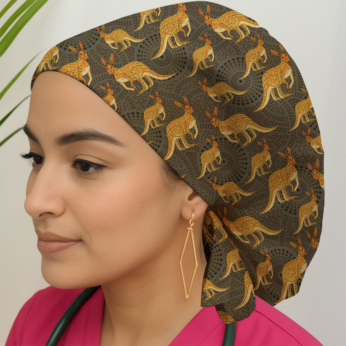 Australian Kangaroo Dot Art Scrub Cap