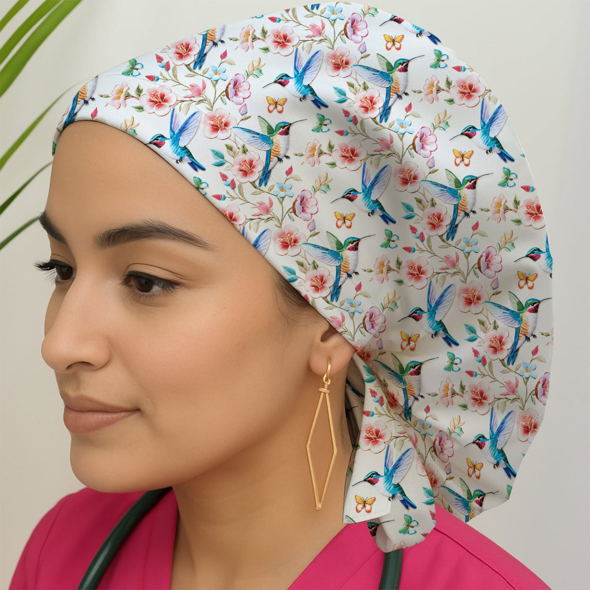 Hummingbird Blossom Butterfly Scrub Cap For Nurse