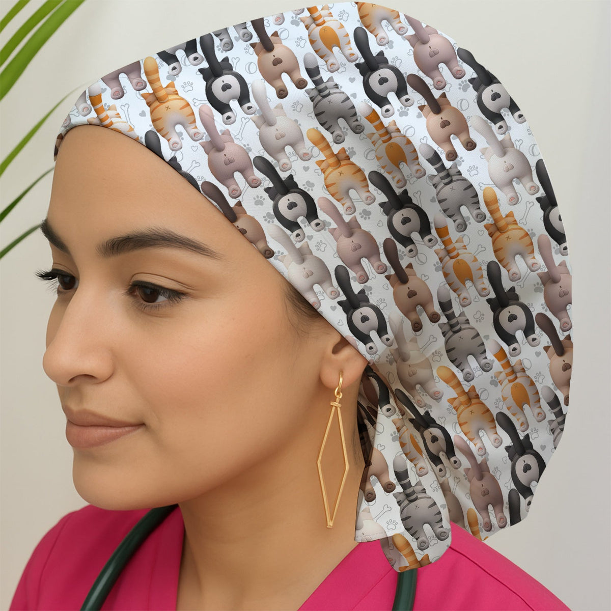 Cat Butt Paw Print Scrub Cap