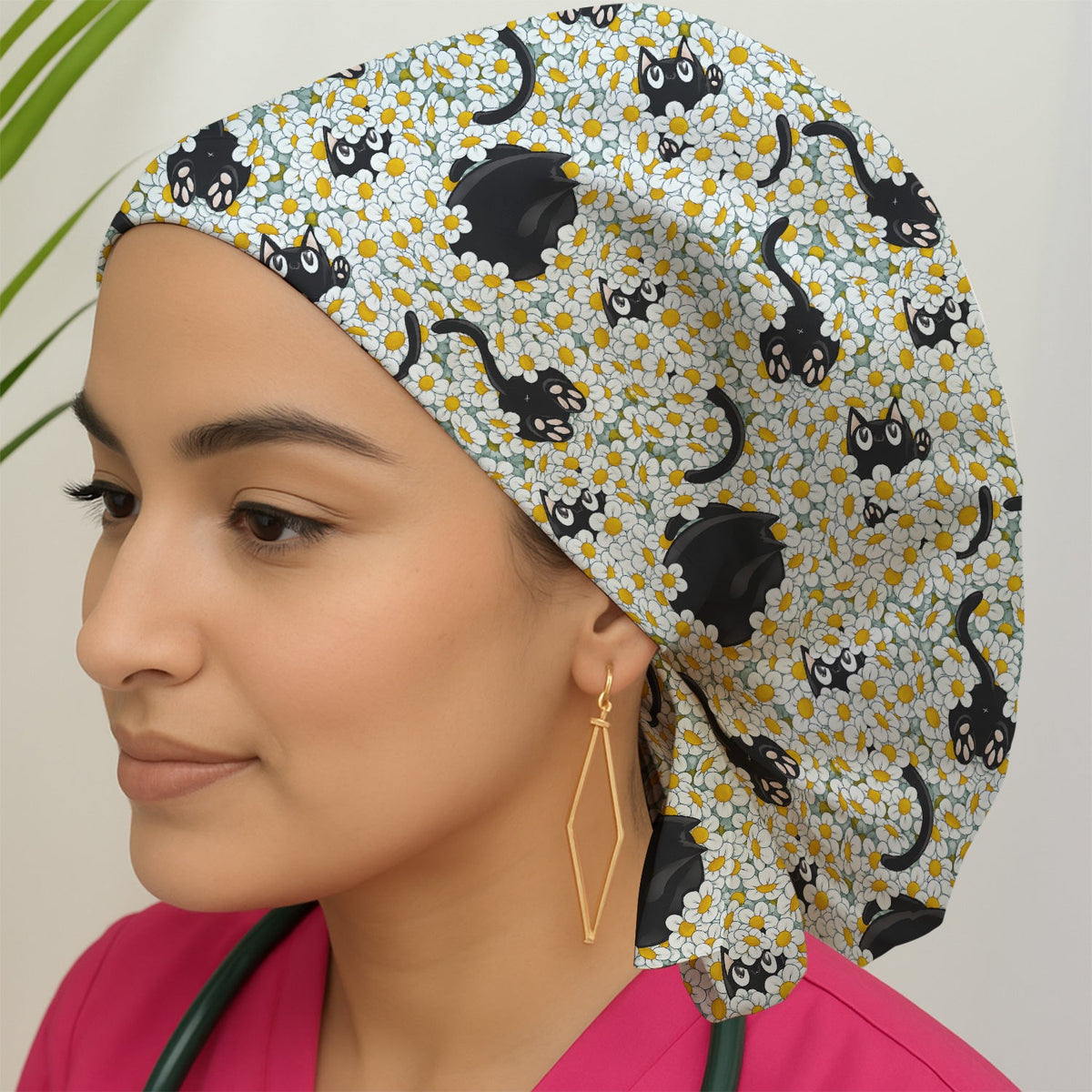 Daisy Black Cat Scrub Cap