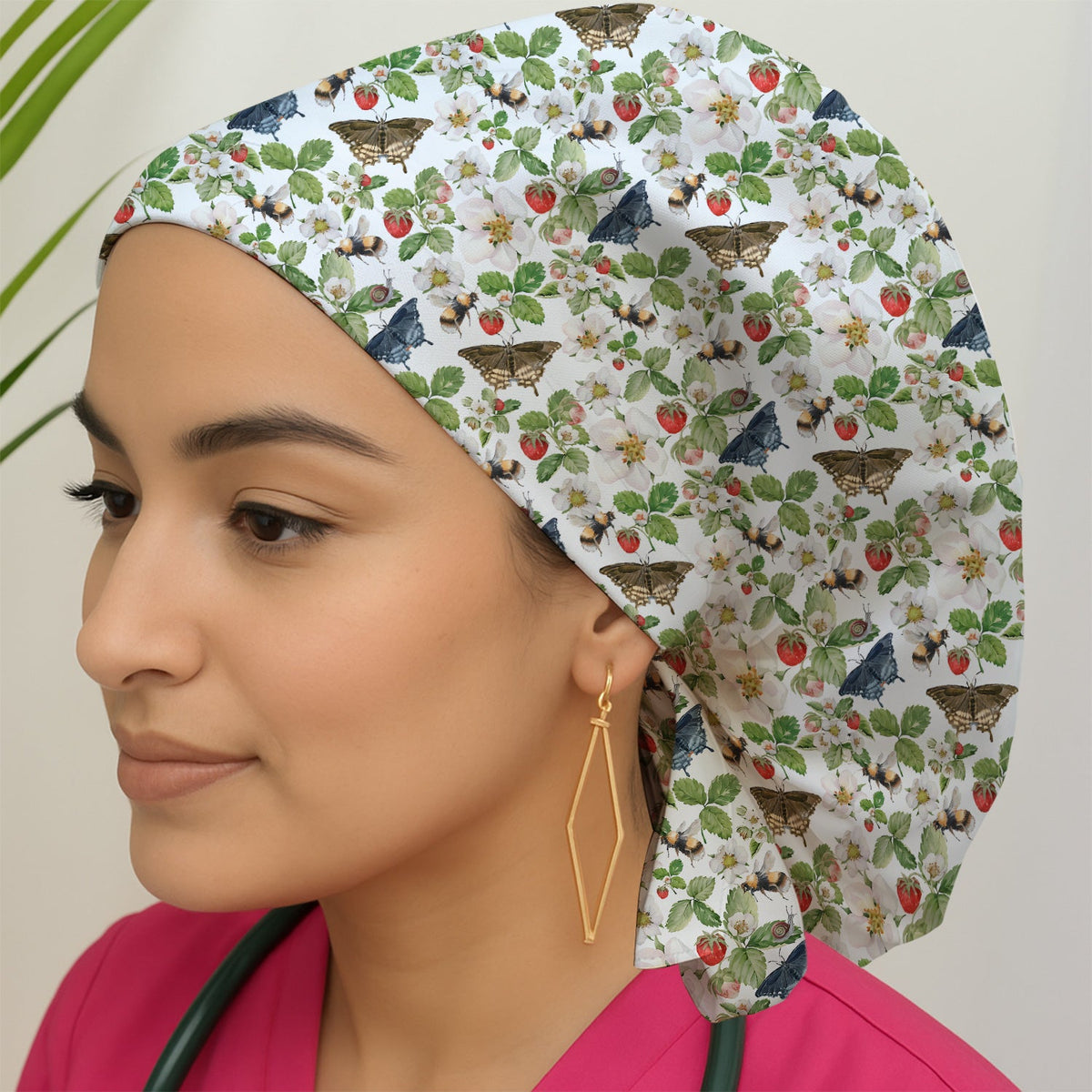Strawberry Butterfly Garden Scrub Cap