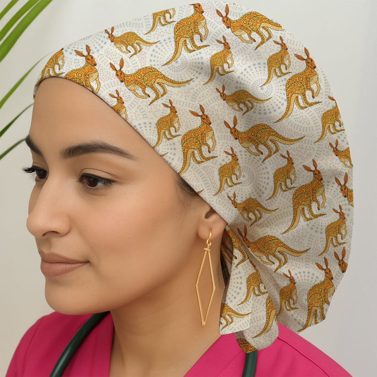 Australian Kangaroo Dot Art Scrub Cap