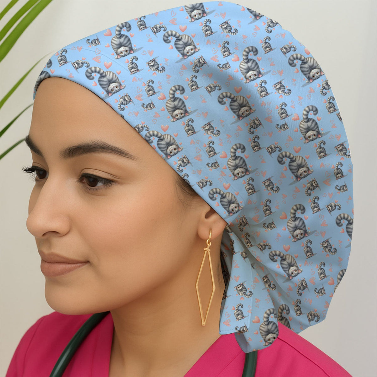 Valentine Cute Cat Heart Scrub Cap