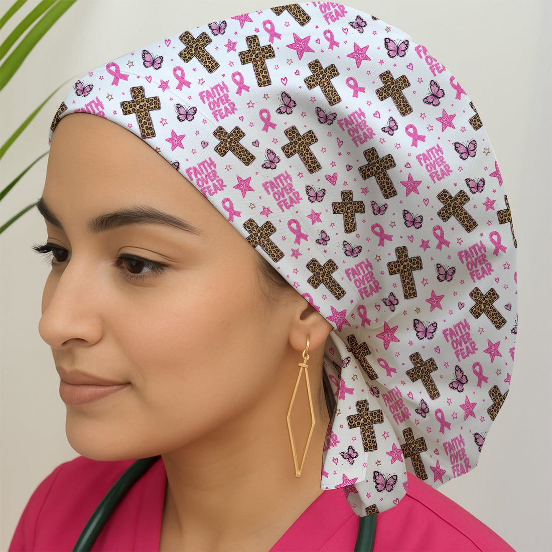 Faith Over Fear Breast Cancer Scrub Cap