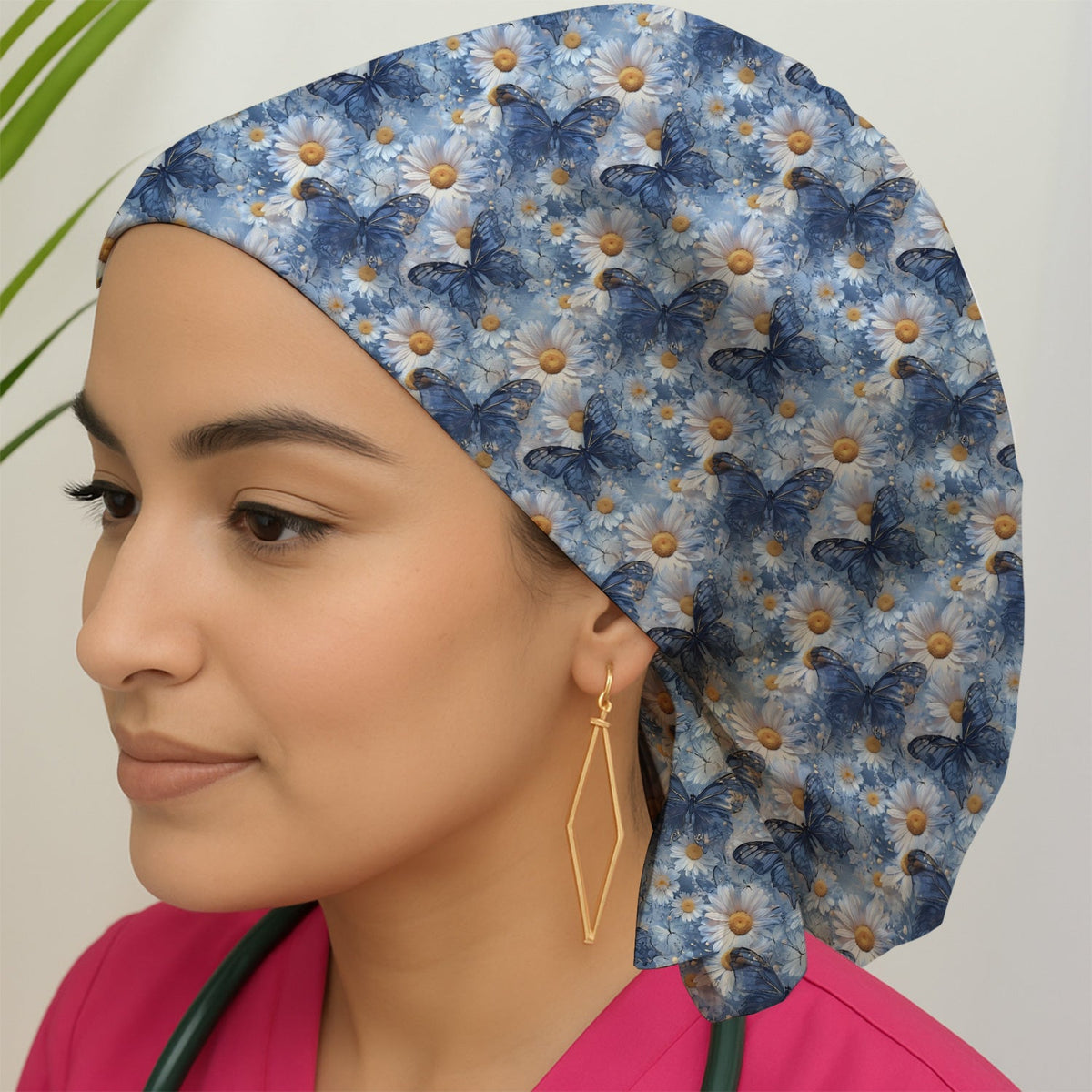 Blue Daisy Butterfly Scrub Cap