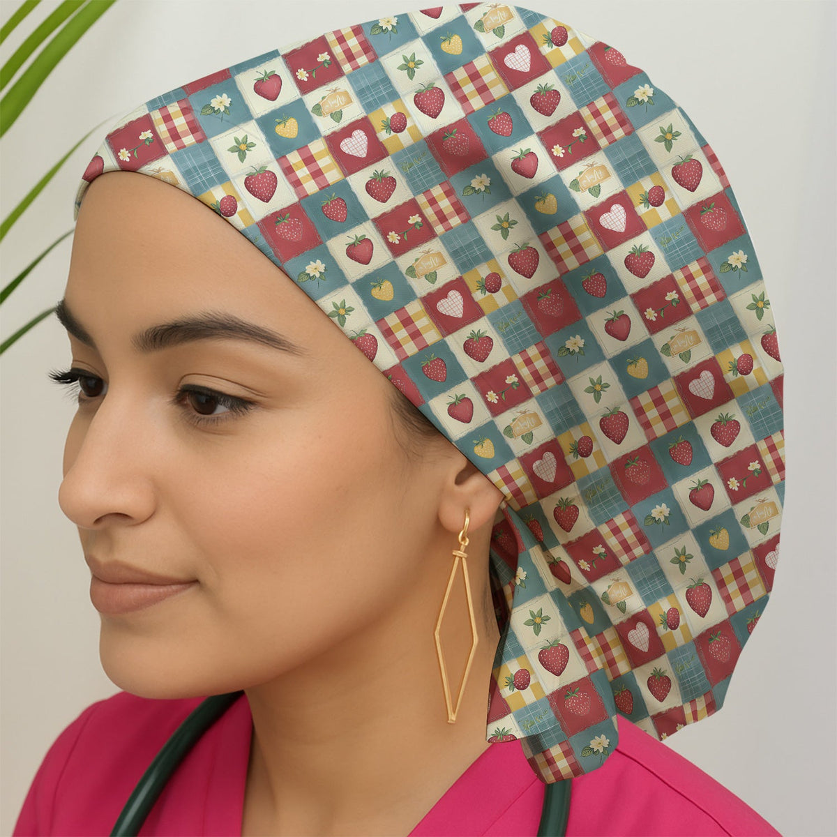 Strawberry Floral Patchwork Scrub Cap