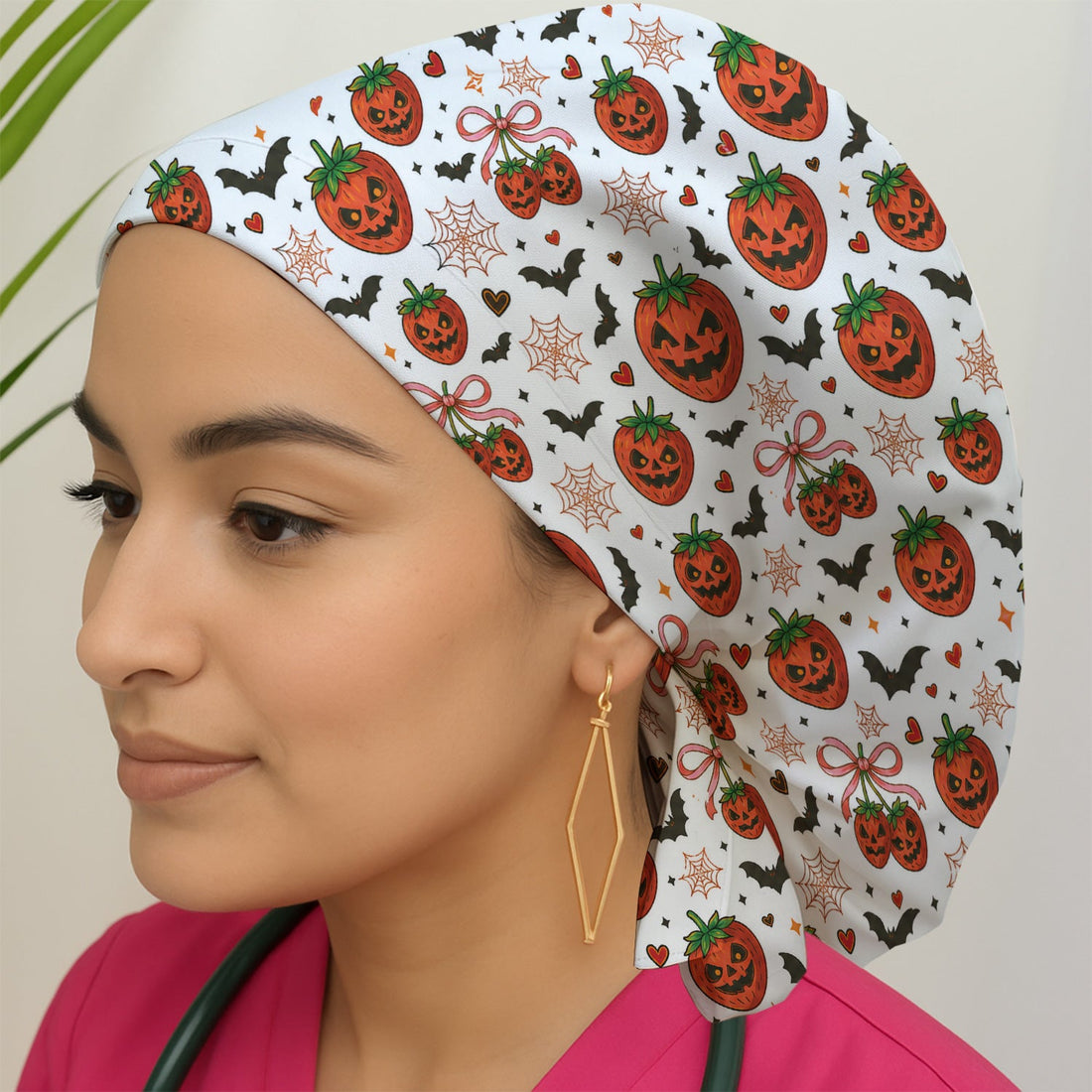 Sweet Halloween Strawberry Jack O Lanterns Scrub Cap