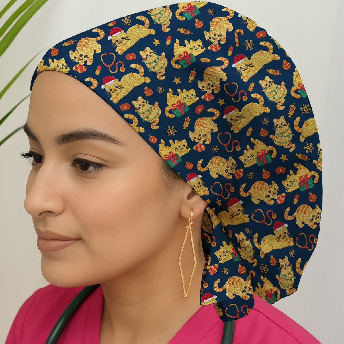 Christmas Kitty Scrub Cap
