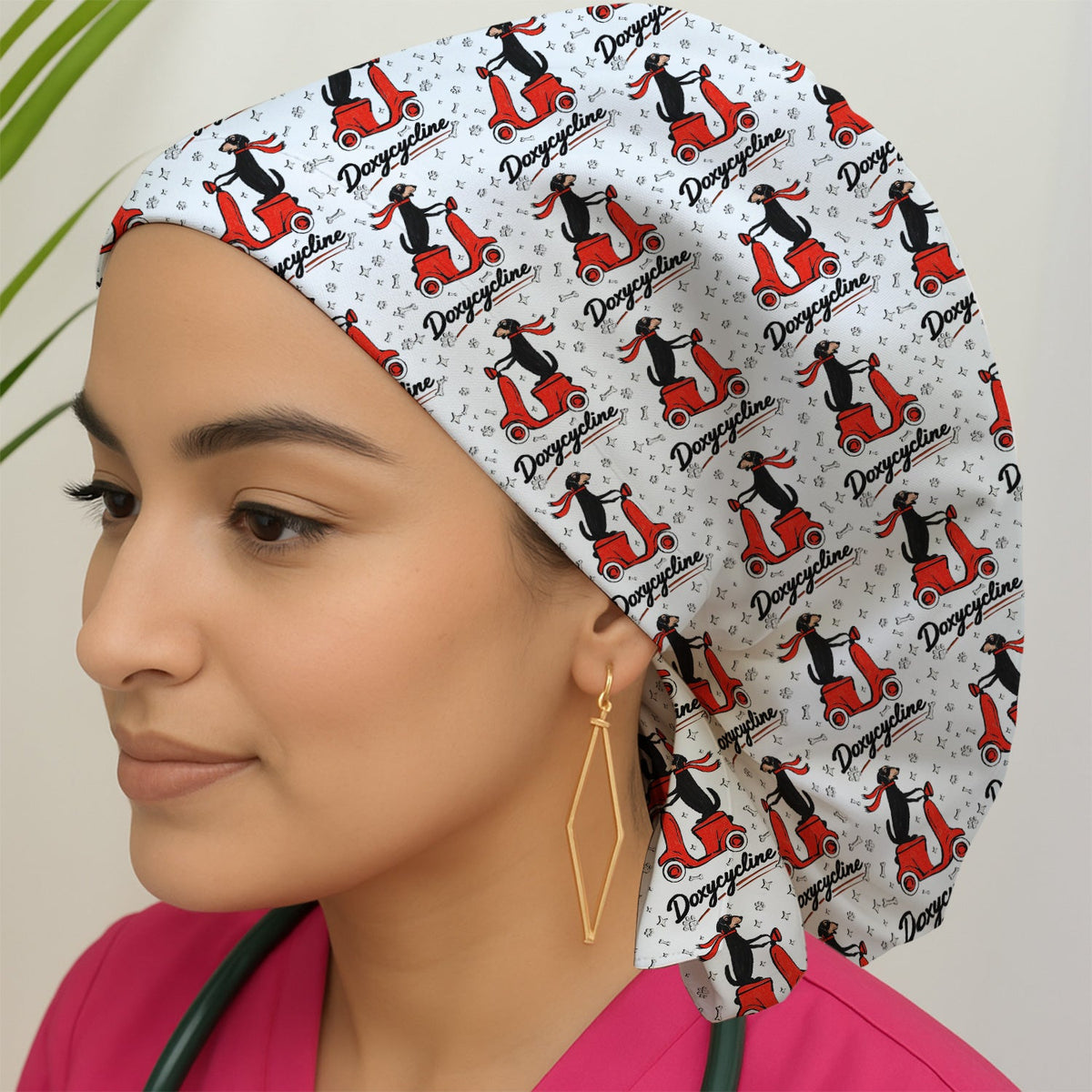 Dachshund Riding Scooter Scrub Cap