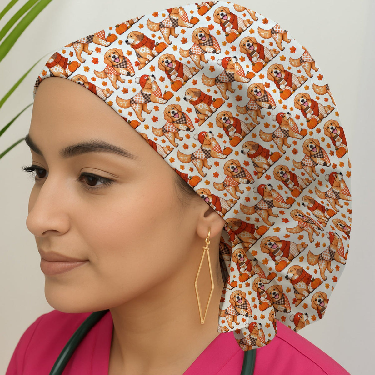 Fall Golden Retriever Pumpkin Scrub Cap